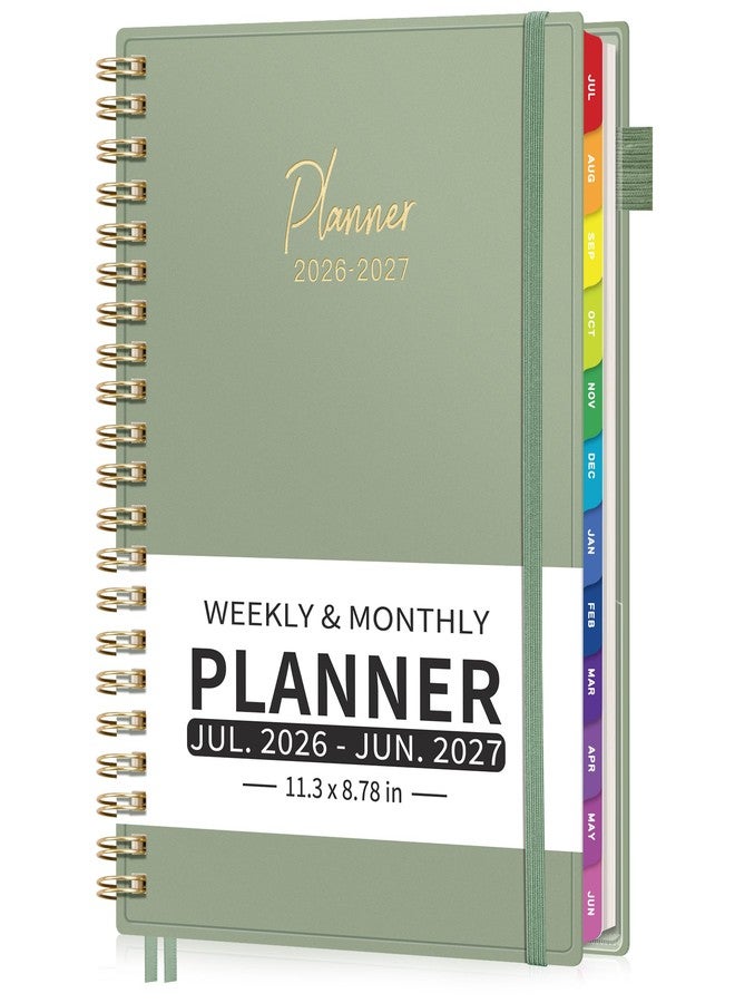 EMSHOI 2026-2027 Appointment Book, A4 15-Minute Hourly Planner, July 2026 - June 2027, Academic Planner Weekly and Monthly, 100GSM Thick Paper, Flexible Cover, Note Pages, Colorful Tabs, Light Green - Image 1