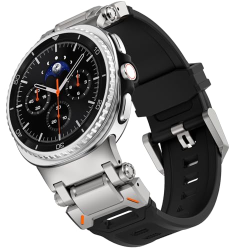 WINGLE Compatible for Galaxy Watch 88 Classic Band Samsung Galaxy Watch 8 44mm 40mm 46mm Men Sport Bands Military Rugged Durable Armor Silicone Rubber Strap Stainless Steel Metal Connector Black - Image 1