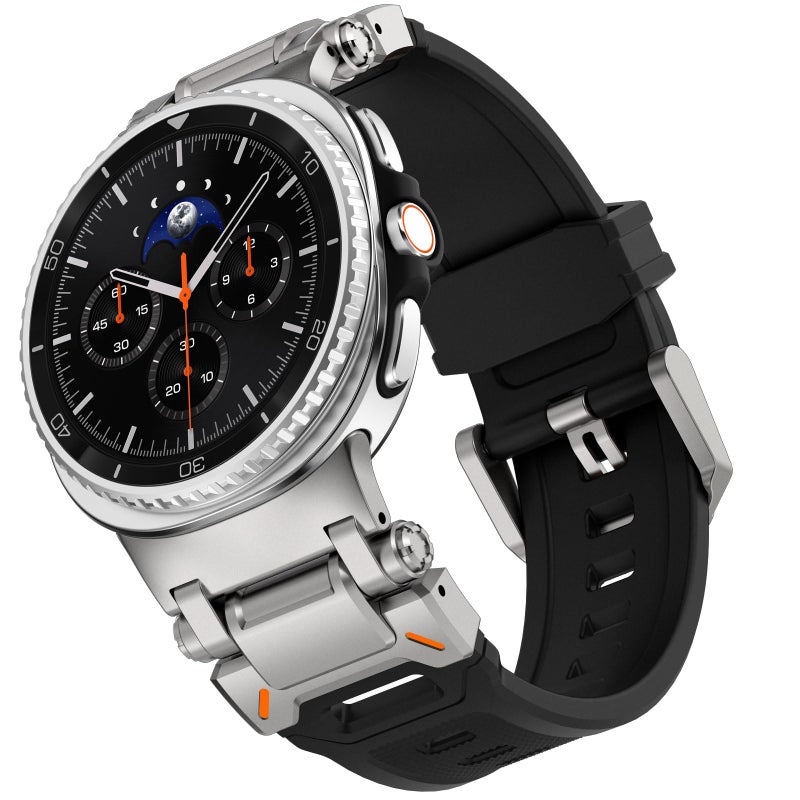 WINGLE Compatible for Galaxy Watch 88 Classic Band Samsung Galaxy Watch 8 44mm 40mm 46mm Men Sport Bands Military Rugged Durable Armor Silicone Rubber Strap Stainless Steel Metal Connector Black - Image 2