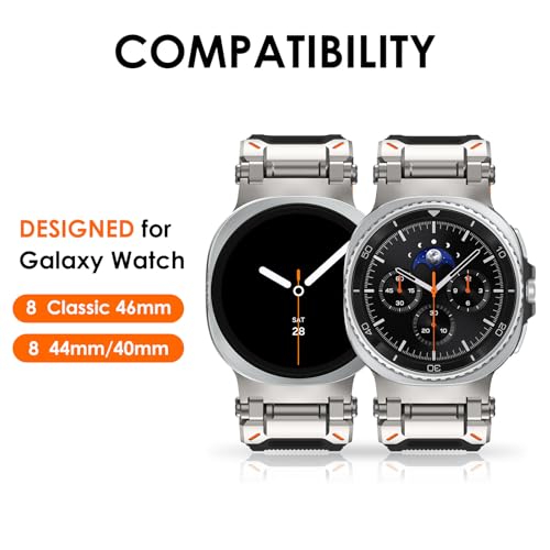 WINGLE Compatible for Galaxy Watch 88 Classic Band Samsung Galaxy Watch 8 44mm 40mm 46mm Men Sport Bands Military Rugged Durable Armor Silicone Rubber Strap Stainless Steel Metal Connector Black - Image 3