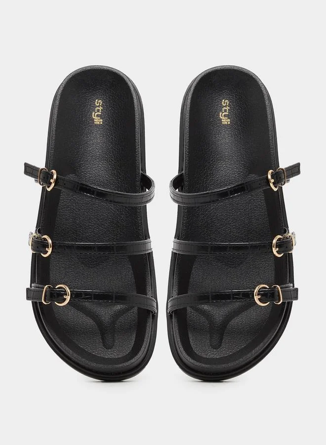 Styli Styli Strappy Buckle Details Flat Sandals