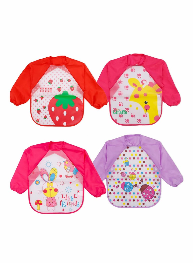Bibs with Sleeves, 4 Pcs EVA Baby Bib Waterproof Long Sleeve Bib Unisex Feeding Bibs Apron Lovely Cartoon Bibs for Infant Toddler 6 Months to 3 Years Old - Image 1