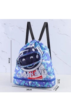 Golden Swimming Backpack for Kids, Dry and Wet Separation Waterproof Storage Bag Portable Drawstring Backpack for Gym Sports Beach Pool Gear Bag（Blue)  - Image 2