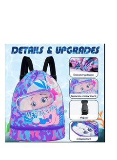 Golden Swimming Backpack for Kids, Dry and Wet Separation Waterproof Storage Bag Portable Drawstring Backpack for Gym Sports Beach Pool Gear Bag（Blue)  - Image 4