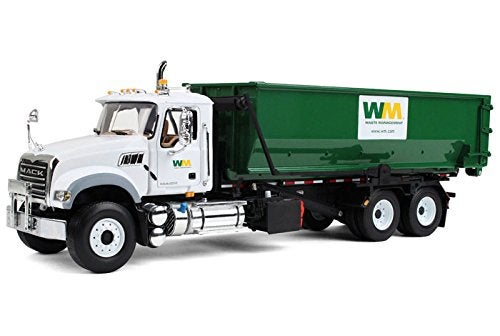 First Gear 134 Mack Granite Waste Management Truck with Green Roll Off Container 104050 - Image 1