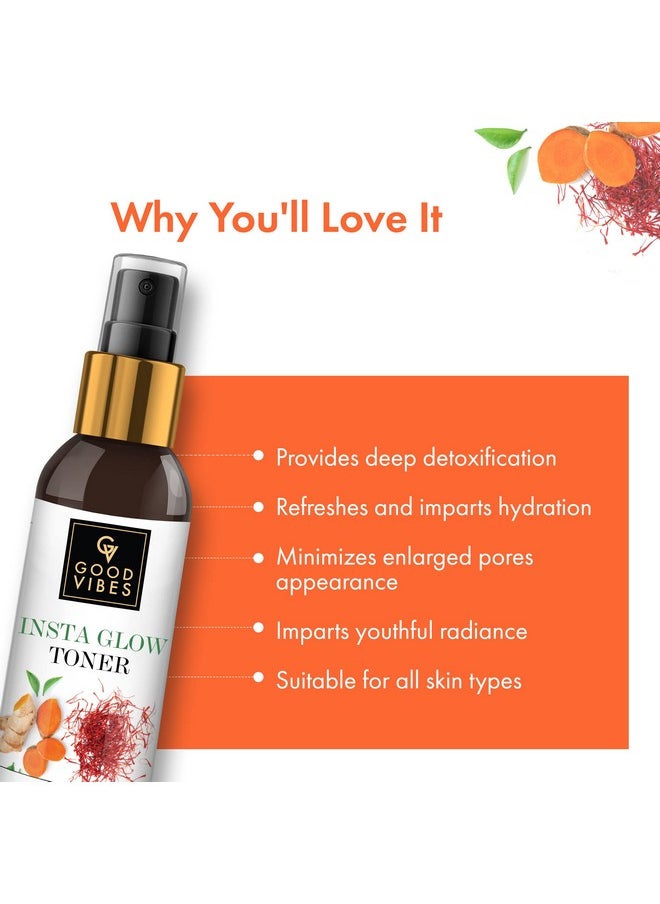Good Vibes Ubtan Insta Glow Toner, 120 Ml | Refreshing Hydrating Detoxifying Face Toner For All Skin Types | With Turmeric, Saffron, Vitamin B3 | Vegan, No Alcohol, Parabens, Sulphates & Mineral Oil  - Image 2