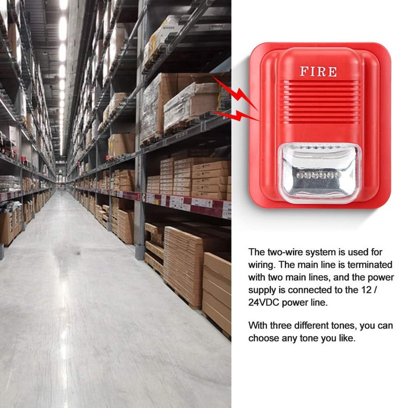 klarako DC12V/24V Sound and Light Fire Alarm Fire Alarm Siren Strobe Home Security Safe System for House Office Hotel etc First Aid Emergency Situation - Image 3