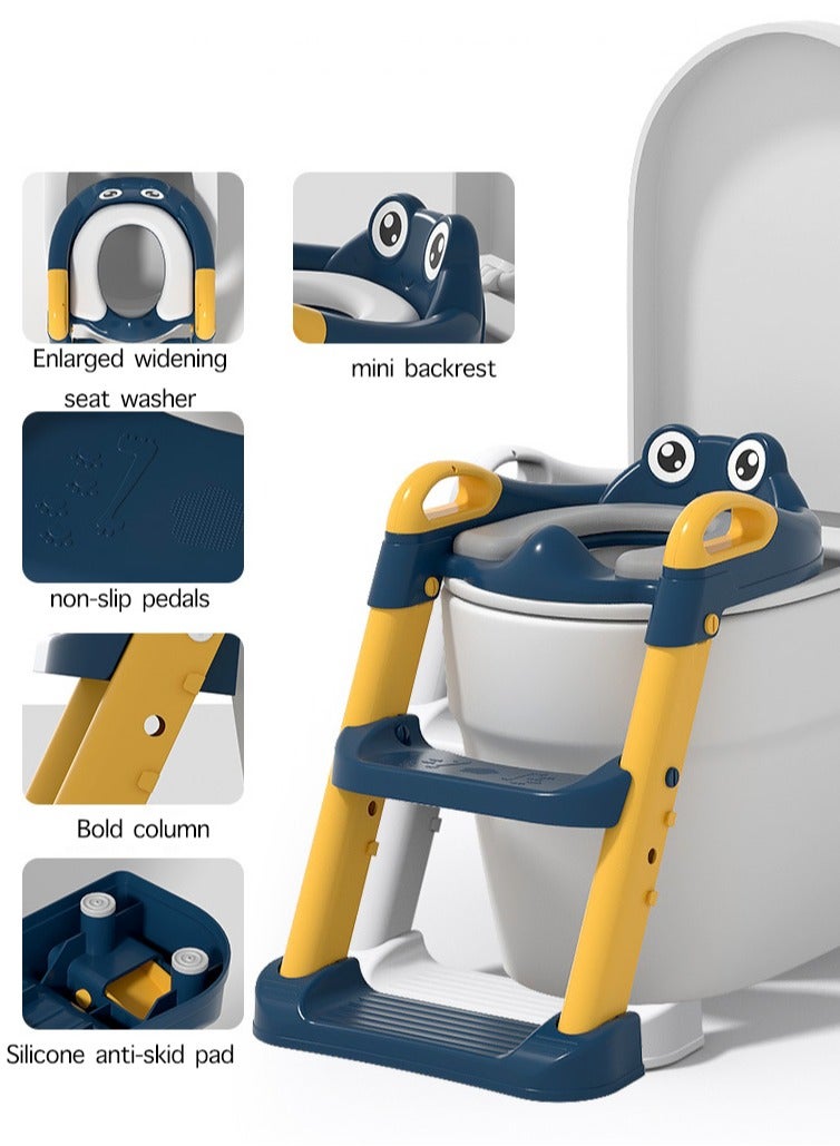 أيه بي جي مقعد تدريب على استخدام المرحاض على شكل سلم أزرق للأطفال - مقعد تدريب على المرحاض قابل للطي مع وسادات مضادة للانزلاق، ومقعد قابل للتعديل، وتصميم مريح - Image 2