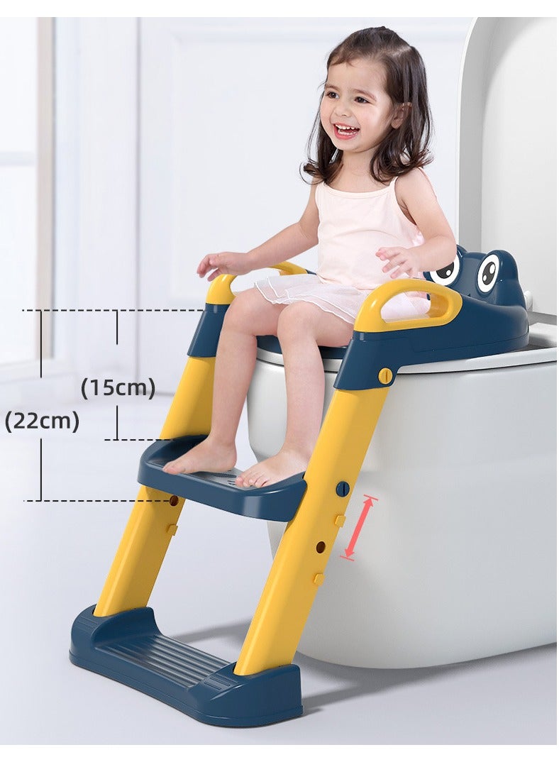 أيه بي جي مقعد تدريب على استخدام المرحاض على شكل سلم أزرق للأطفال - مقعد تدريب على المرحاض قابل للطي مع وسادات مضادة للانزلاق، ومقعد قابل للتعديل، وتصميم مريح - Image 3