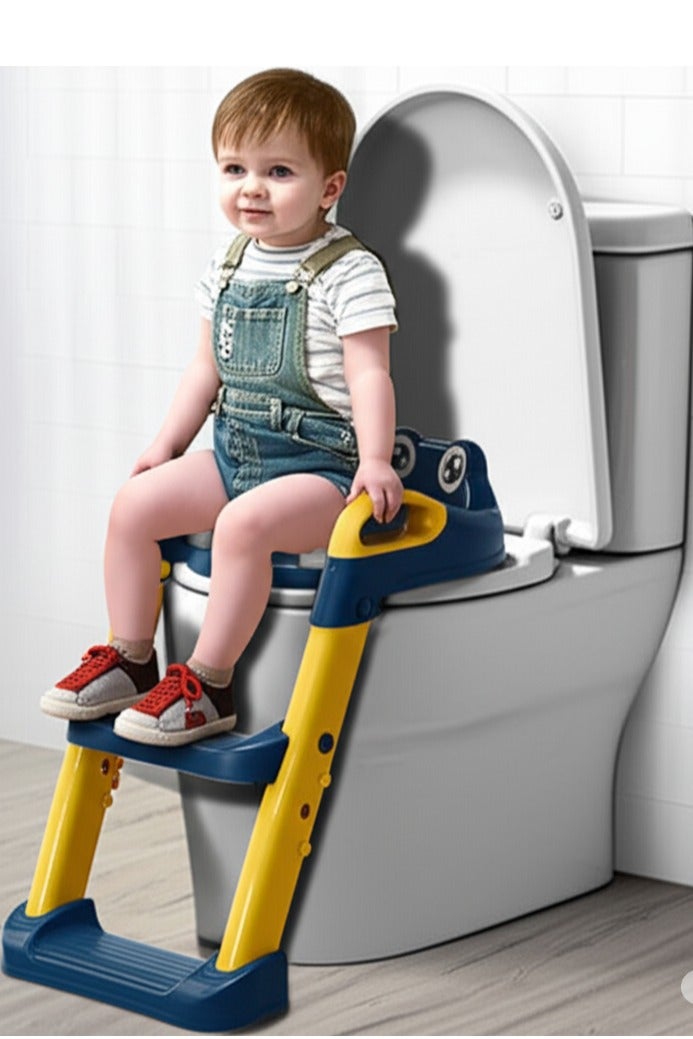أيه بي جي مقعد تدريب على استخدام المرحاض على شكل سلم أزرق للأطفال - مقعد تدريب على المرحاض قابل للطي مع وسادات مضادة للانزلاق، ومقعد قابل للتعديل، وتصميم مريح - Image 1