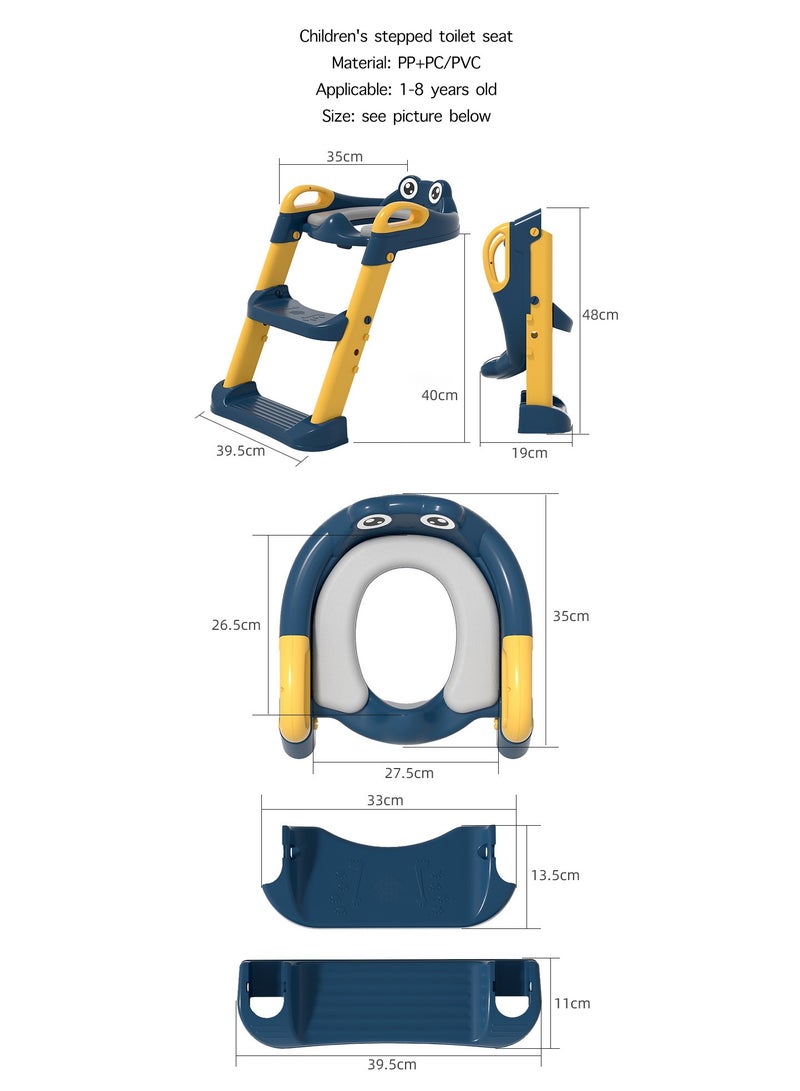 أيه بي جي مقعد تدريب على استخدام المرحاض على شكل سلم أزرق للأطفال - مقعد تدريب على المرحاض قابل للطي مع وسادات مضادة للانزلاق، ومقعد قابل للتعديل، وتصميم مريح - Image 4