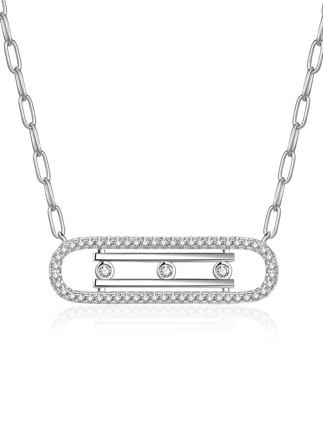 Moonmory Unique Design 925 Sterling Silver Three Move Stone Necklace For Women ,Original Design Simple Platinum Plated Paper Clip Chain,50CM Adjustable, Fashion Jewelry for Women,Best Gift for   Ramadan, Valentine’s Day, Mother’s Day - Image 1