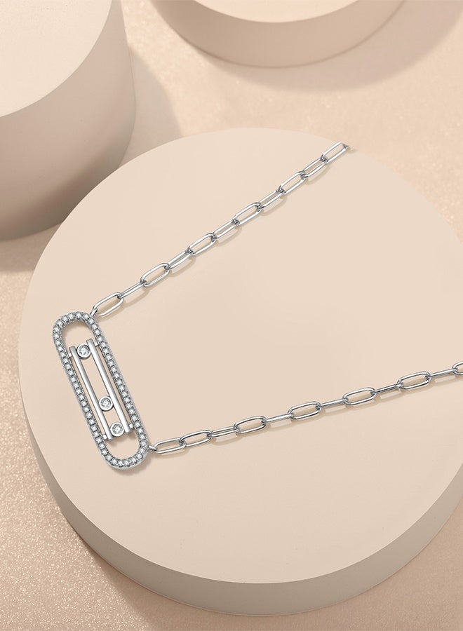 Moonmory Unique Design 925 Sterling Silver Three Move Stone Necklace For Women ,Original Design Simple Platinum Plated Paper Clip Chain,50CM Adjustable, Fashion Jewelry for Women,Best Gift for   Ramadan, Valentine’s Day, Mother’s Day - Image 4