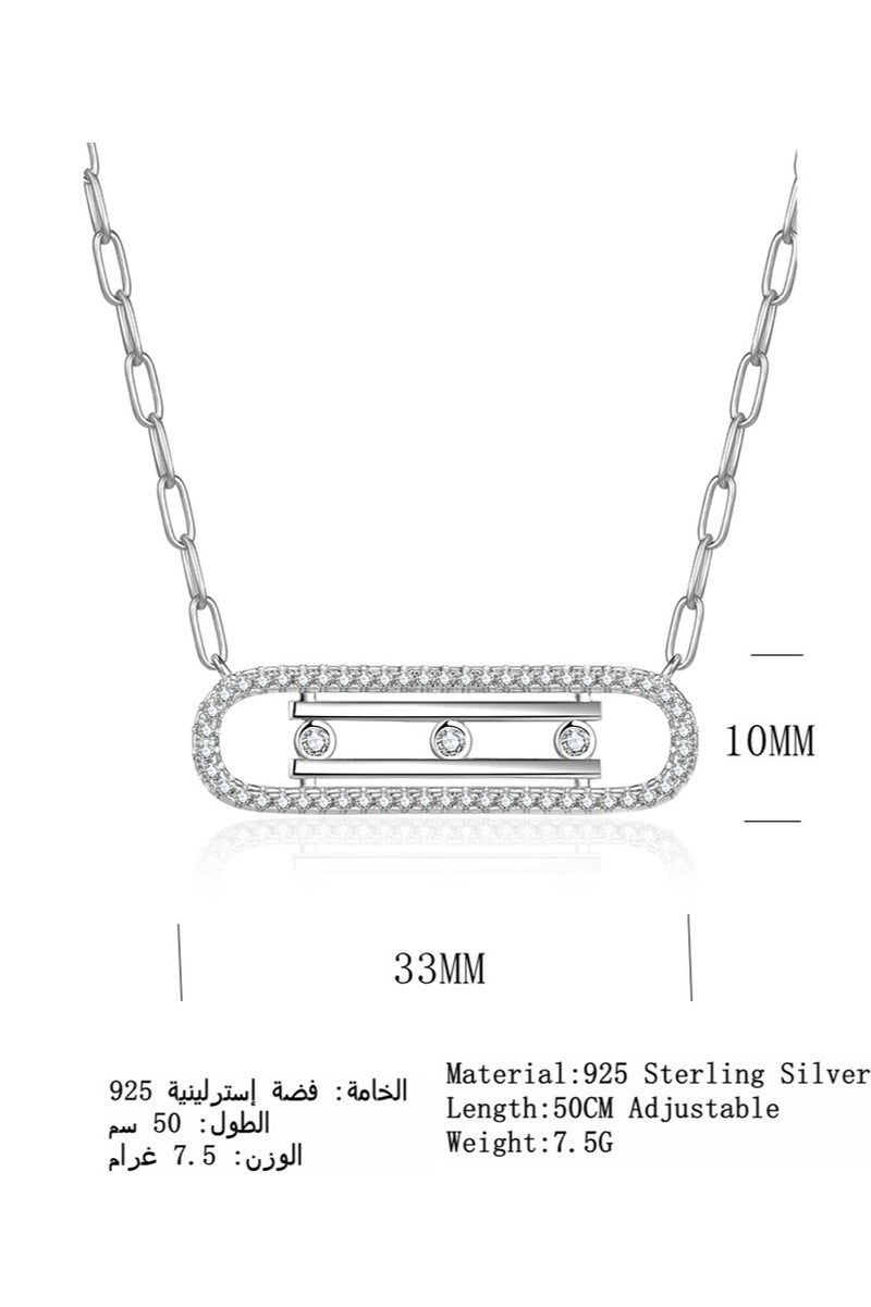 Moonmory Unique Design 925 Sterling Silver Three Move Stone Necklace For Women ,Original Design Simple Platinum Plated Paper Clip Chain,50CM Adjustable, Fashion Jewelry for Women,Best Gift for   Ramadan, Valentine’s Day, Mother’s Day - Image 2