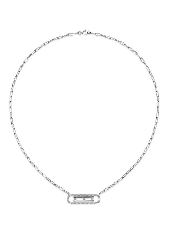 Moonmory Unique Design 925 Sterling Silver Three Move Stone Necklace For Women ,Original Design Simple Platinum Plated Paper Clip Chain,50CM Adjustable, Fashion Jewelry for Women,Best Gift for   Ramadan, Valentine’s Day, Mother’s Day - Image 3