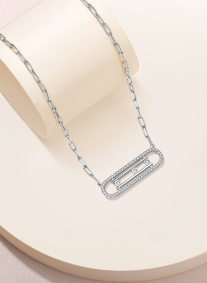 Moonmory Unique Design 925 Sterling Silver Three Move Stone Necklace For Women ,Original Design Simple Platinum Plated Paper Clip Chain,50CM Adjustable, Fashion Jewelry for Women,Best Gift for   Ramadan, Valentine’s Day, Mother’s Day - Image 5