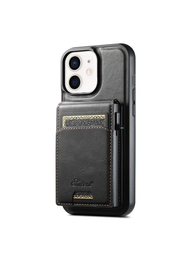 Suteni Case For iPhone 12 H19 Oil Wax 2-in-1 MagSafe Removable Card Box Back Phone Case - Image 1