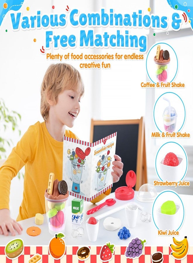 PLAY مجموعة خلاط اللعب لصنع السموذي - 27 قطعة جهاز مطبخ للعب التظاهر للأطفال مع حركة واقعية، ضوء وصوت، طعام لعب فواكه وبسكويت، خلاط لعبة هدية عيد ميلاد للأطفال من عمر 3 سنوات فما فوق - Image 3