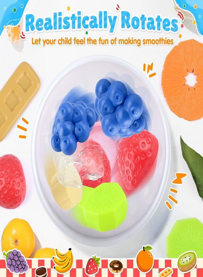 PLAY مجموعة خلاط اللعب لصنع السموذي - 27 قطعة جهاز مطبخ للعب التظاهر للأطفال مع حركة واقعية، ضوء وصوت، طعام لعب فواكه وبسكويت، خلاط لعبة هدية عيد ميلاد للأطفال من عمر 3 سنوات فما فوق - Image 5