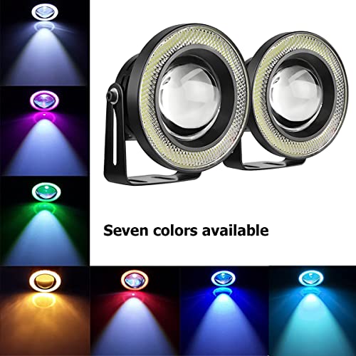AICEL 2PCS Car Angel Eye Fog Light, Round COB LED Lamp High Power Bright with White Halo Angel Eye Rings Headlight, Universal Daytime Running Light DRL Car Driving Bulbs Projector (Blue) - Image 5