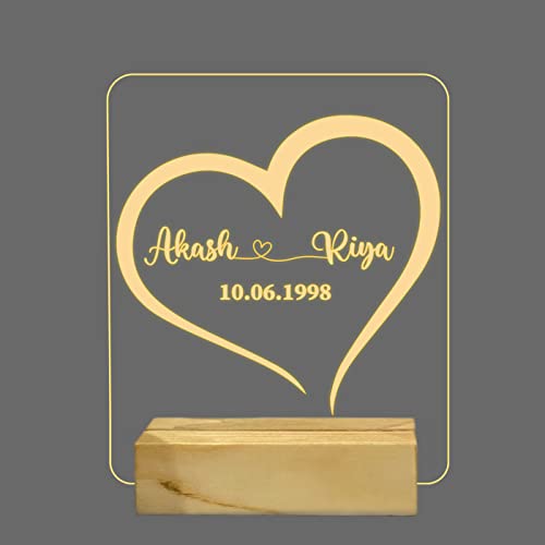 StarLaser Personalized Gift Lamp with Wooden Base Customized Couple Led Lamp for Anniversary, Wedding, Marriage, Valentine Day (Design 1) - Image 3
