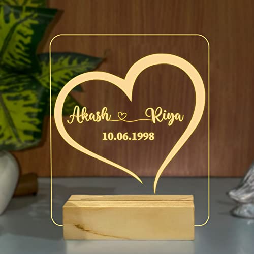 StarLaser Personalized Gift Lamp with Wooden Base Customized Couple Led Lamp for Anniversary, Wedding, Marriage, Valentine Day (Design 1) - Image 1
