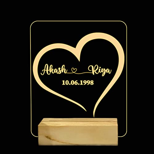 StarLaser Personalized Gift Lamp with Wooden Base Customized Couple Led Lamp for Anniversary, Wedding, Marriage, Valentine Day (Design 1) - Image 2