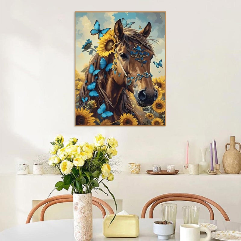 askkqtx Horse Paint by Numbers Kit for Adults, Sunflowers and Butterflies Paint by Numbers for Beginner, DIY Oil Painting by Number on Canvas for Home Decor Gifts 16x20 Inch - Image 5