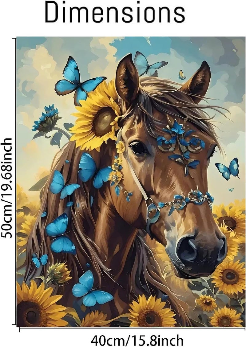 askkqtx Horse Paint by Numbers Kit for Adults, Sunflowers and Butterflies Paint by Numbers for Beginner, DIY Oil Painting by Number on Canvas for Home Decor Gifts 16x20 Inch - Image 2