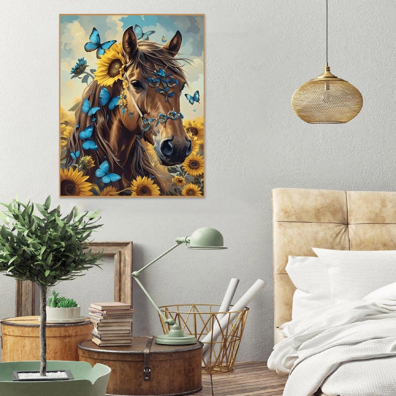 askkqtx Horse Paint by Numbers Kit for Adults, Sunflowers and Butterflies Paint by Numbers for Beginner, DIY Oil Painting by Number on Canvas for Home Decor Gifts 16x20 Inch - Image 4