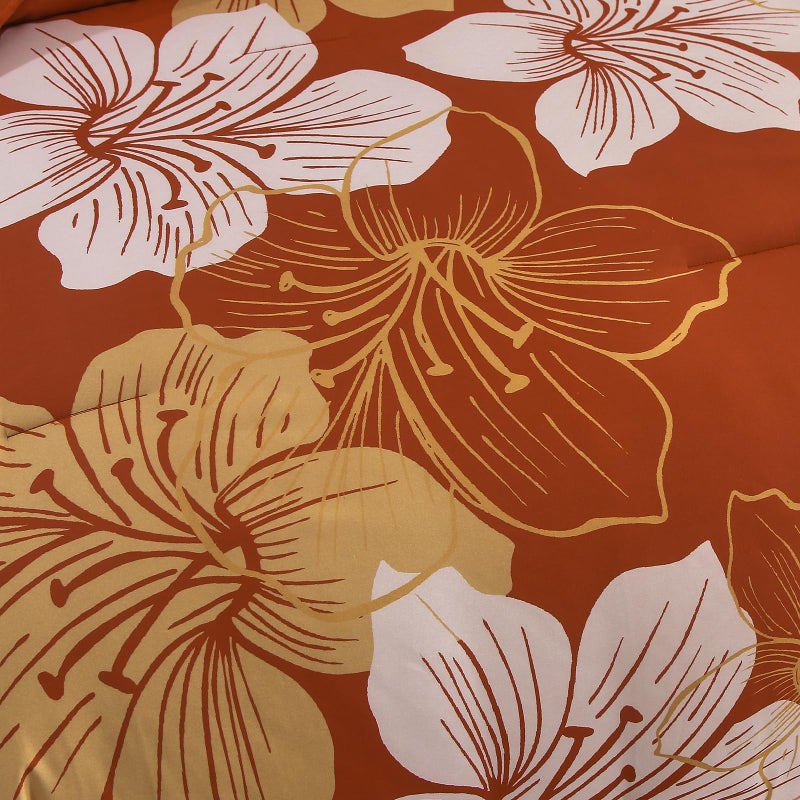 Menghomeus Terracotta Comforter Set California King Burnt Orange Floral Comforter Botanical Bedding Sets Cal King Soft Microfiber Thanksgiving Bed Set for All Season - Image 5