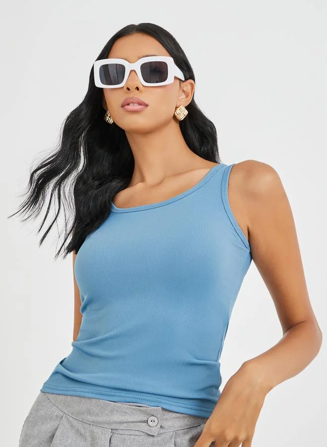 Take Two Take Two Solid Ribbed Round Neck Cami Top