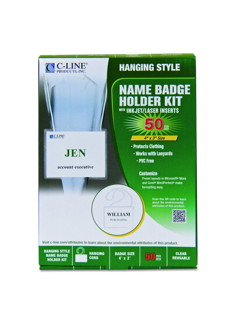 C-Line C-Line Specialty Name Badge Holder Kits, 4 X 3, Horizontal Orientation, White, 50/Box  - Image 2