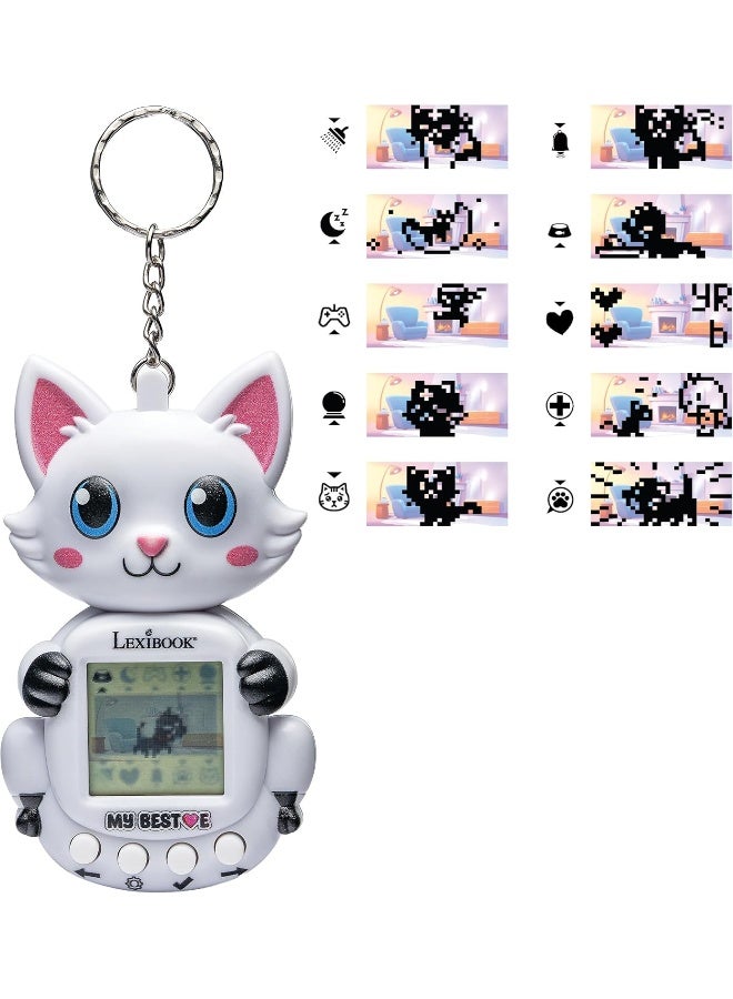 Lexibook My Best-E Chat Virtual Pet Console JLMBCAT with 1900+ Animations, Interactive Digital Pet Keychain Toy, 3 Mini Games, Compact Lightweight Portable Tamagotchi-Style Electronic Pet for Kids, Educational Handheld Game for Boys and Girls - Image 2