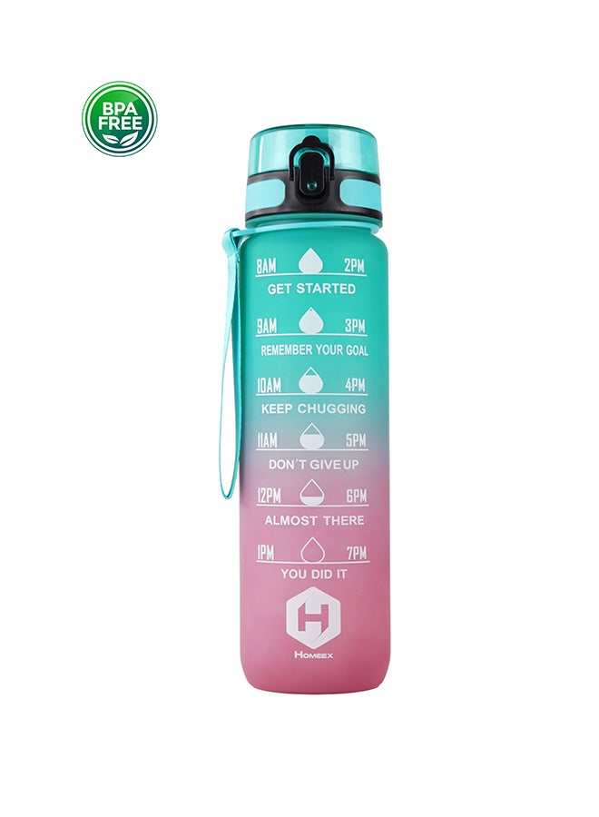 توشيونيكس زجاجة مياه تحفيزية سعة 1000 مل مع علامات زمنية وغطاء قابل للقفل بلمسة واحدة ومقبض حمل واحد - خالية من مادة BPA وغطاء مانع للتسرب وصديقة للبيئة ومصنوعة من البلاستيك وقابلة لإعادة الاستخدام وتذكير بالشرب للبالغين والأطفال في المدرسة والمكتب والترطيب اليومي وصالة الألعاب الرياضية واللياقة البدنية والأنشطة الخارجية والرياضة والسفر، زجاجة سعة 32 أونصة - Image 1