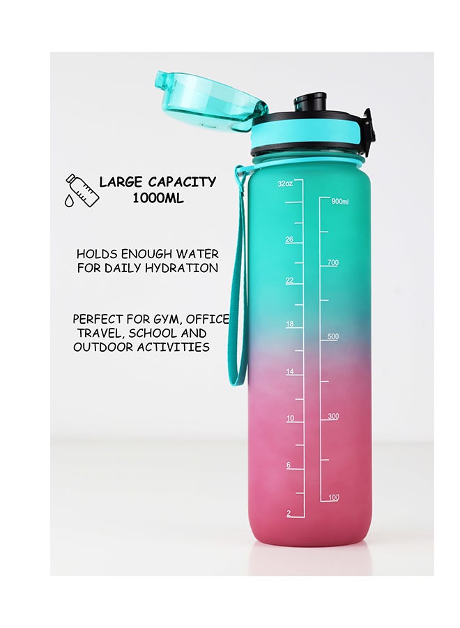 توشيونيكس زجاجة مياه تحفيزية سعة 1000 مل مع علامات زمنية وغطاء قابل للقفل بلمسة واحدة ومقبض حمل واحد - خالية من مادة BPA وغطاء مانع للتسرب وصديقة للبيئة ومصنوعة من البلاستيك وقابلة لإعادة الاستخدام وتذكير بالشرب للبالغين والأطفال في المدرسة والمكتب والترطيب اليومي وصالة الألعاب الرياضية واللياقة البدنية والأنشطة الخارجية والرياضة والسفر، زجاجة سعة 32 أونصة - Image 3