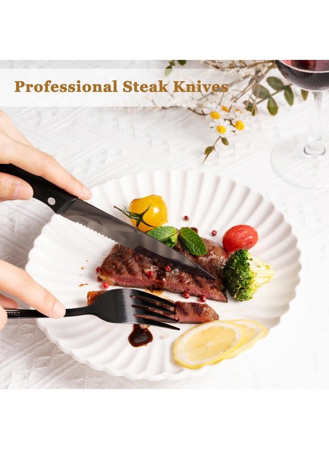 Astercook 24-Piece Black Silverware Set with Steak Knives Flatware Set for 4 Food-Grade Stainless Steel Cutlery Set Mirror Polished Utensils Set Include Spoons and Forks for Home Kitchen Restaurant - Image 5