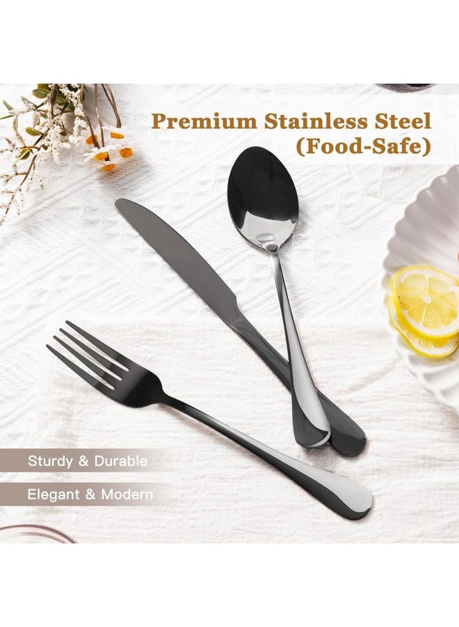 Astercook 24-Piece Black Silverware Set with Steak Knives Flatware Set for 4 Food-Grade Stainless Steel Cutlery Set Mirror Polished Utensils Set Include Spoons and Forks for Home Kitchen Restaurant - Image 3