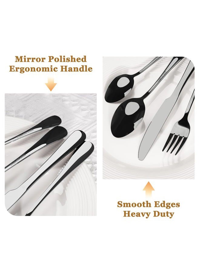 Astercook 24-Piece Black Silverware Set with Steak Knives Flatware Set for 4 Food-Grade Stainless Steel Cutlery Set Mirror Polished Utensils Set Include Spoons and Forks for Home Kitchen Restaurant - Image 4