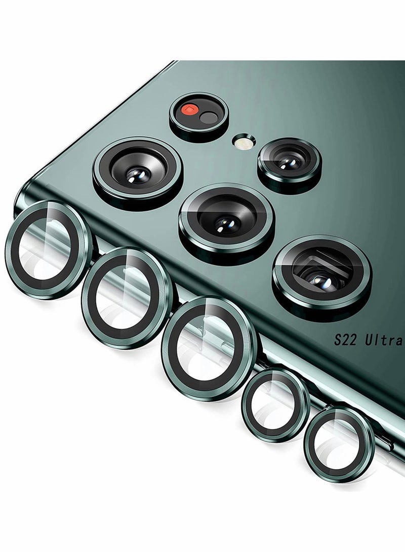 5PCS Tempered Glass Camera Lens Protector for Galaxy S22 Ultra 5G - Scratch Resistant, Ultra-Thin Metal Ring, Green Color - Image 1