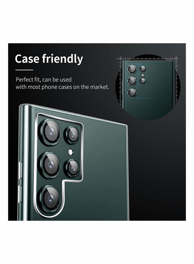 5PCS Tempered Glass Camera Lens Protector for Galaxy S22 Ultra 5G - Scratch Resistant, Ultra-Thin Metal Ring, Green Color - Image 3