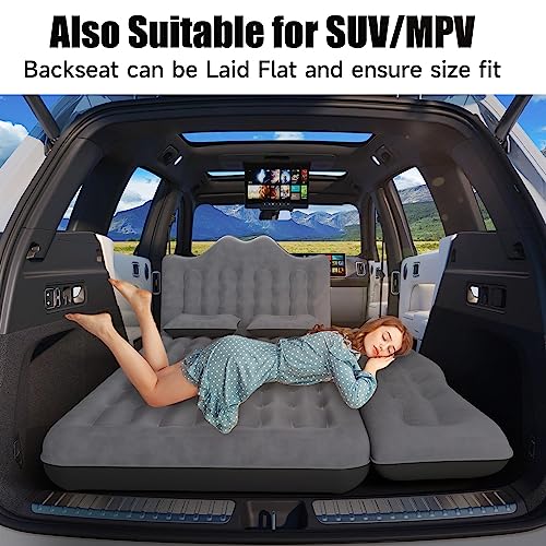 DikaSun Car Air Mattress, Inflatable SUV Truck Air Mattress Back Seat Camping Bed Thickened Car Sleeping Pad for Travel, Car Bed SUV Mattress with Air Pump 2 Pillows - Image 2