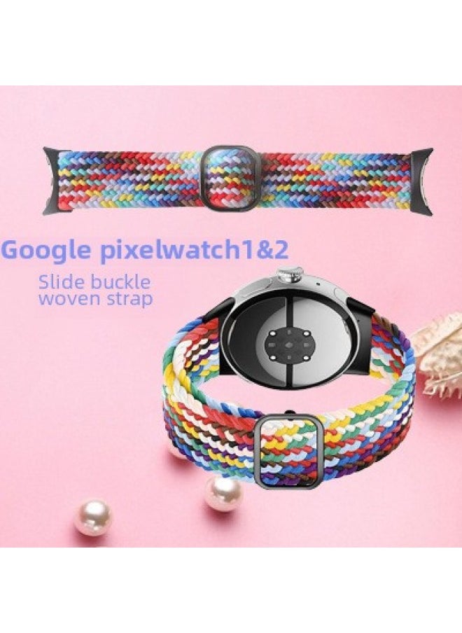 Generic - Suitable For Google Google Pixel Watch 2/1 Nylon Elastic Woven Strap Adjustable Slide Buckle Strap-Color:Z Pink And White-Specifications:Rose Gold Slide Buckle - Image 1