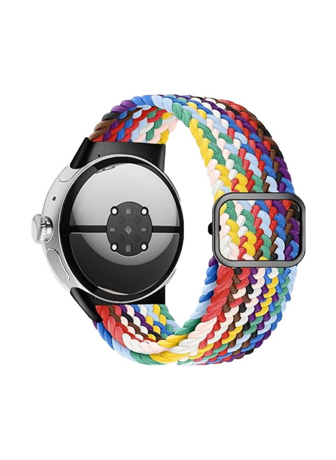 Generic - Suitable For Google Google Pixel Watch 2/1 Nylon Elastic Woven Strap Adjustable Slide Buckle Strap-Color:Z Pink And White-Specifications:Rose Gold Slide Buckle - Image 1