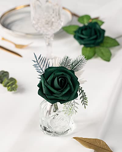 DuHouse 25Pcs Artificial Roses Flowers Fake Roses with Stems Real Touch Foam Flowers for DIY Wedding Bouquet Baby Shower Centerpiece Floral Arrangement Party Home Decor(Hunt Green) - Image 3