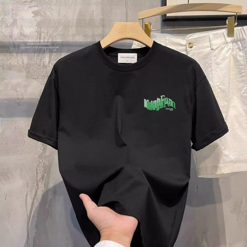 Men'S T-Shirt High-End Pure White Round Neck Short Sleeve Printed Casual Versatile Couple Bottoming Shirt Trendy Printed Top - Image 4
