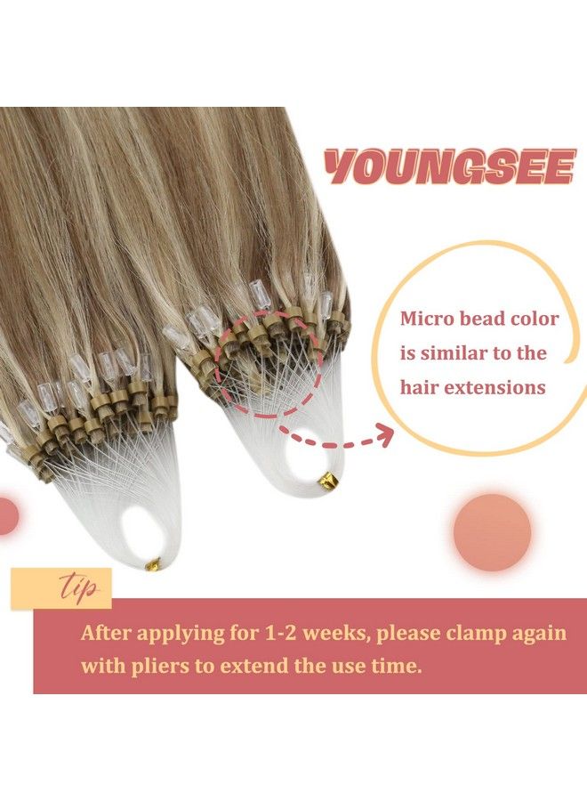 YoungSee وصلات شعر أشقر صغيرة بحلقات دقيقة بطول 16 بوصة وصلات شعر بشري بحلقات دقيقة أشقر بني مع خصلات أشقر 1 جرام/ثانية وصلات شعر بحلقات دقيقة 50 جرام - Image 4