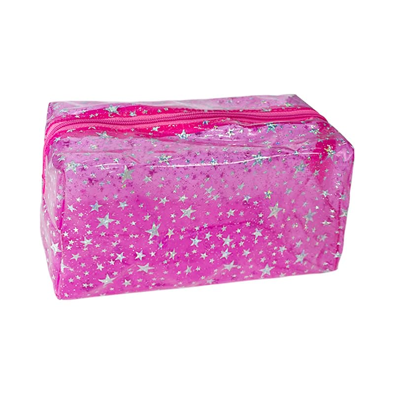 TotePrint 1PCS Star Printing Clear Cosmetics Makeup Bag 7.9 x 3.9 x 3.54 inches Waterproof Travel Toiletry Storage Bag Vinyl Plastic PVC Zippered Organizer for Girls Friends Women (pink) - Image 1