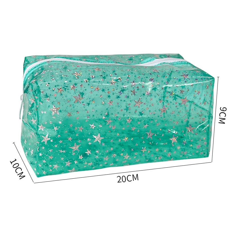 TotePrint 1PCS Star Printing Clear Cosmetics Makeup Bag 7.9 x 3.9 x 3.54 inches Waterproof Travel Toiletry Storage Bag Vinyl Plastic PVC Zippered Organizer for Girls Friends Women (pink) - Image 2