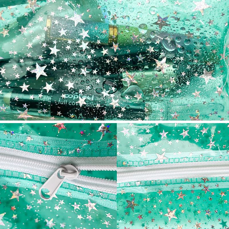 TotePrint 1PCS Star Printing Clear Cosmetics Makeup Bag 7.9 x 3.9 x 3.54 inches Waterproof Travel Toiletry Storage Bag Vinyl Plastic PVC Zippered Organizer for Girls Friends Women (pink) - Image 3